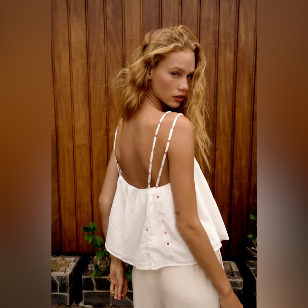 Zara Chiffon Topstitched Gauze Top NWT